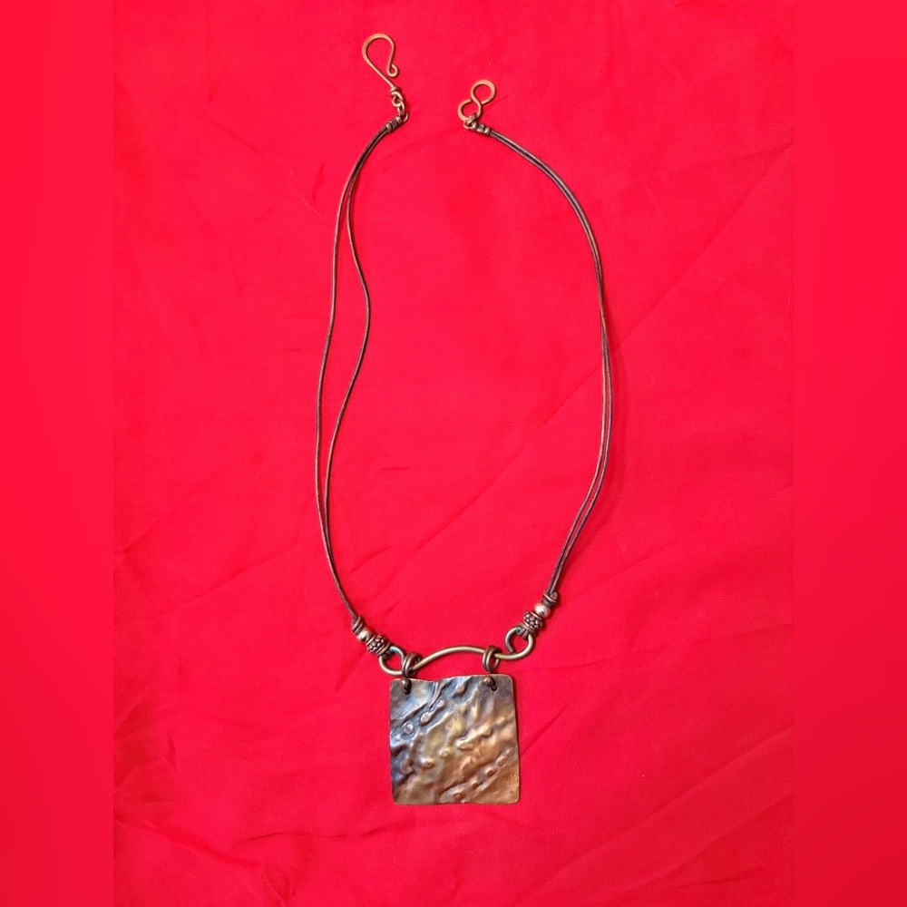 Vintage Brutalist COPPER Brass Artisan Necklace Pendant Handmade Boho 70s